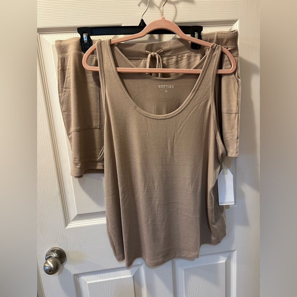 Softies 2X/3X Women's Dream Tank Top w/shorts Lounge Set Brown Coco Color Set